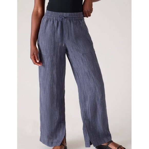 Athleta Retreat Linen Mid-Rise Wide Leg Pants Women's Plus Size 16 Split Hems - Picture 10 of 14